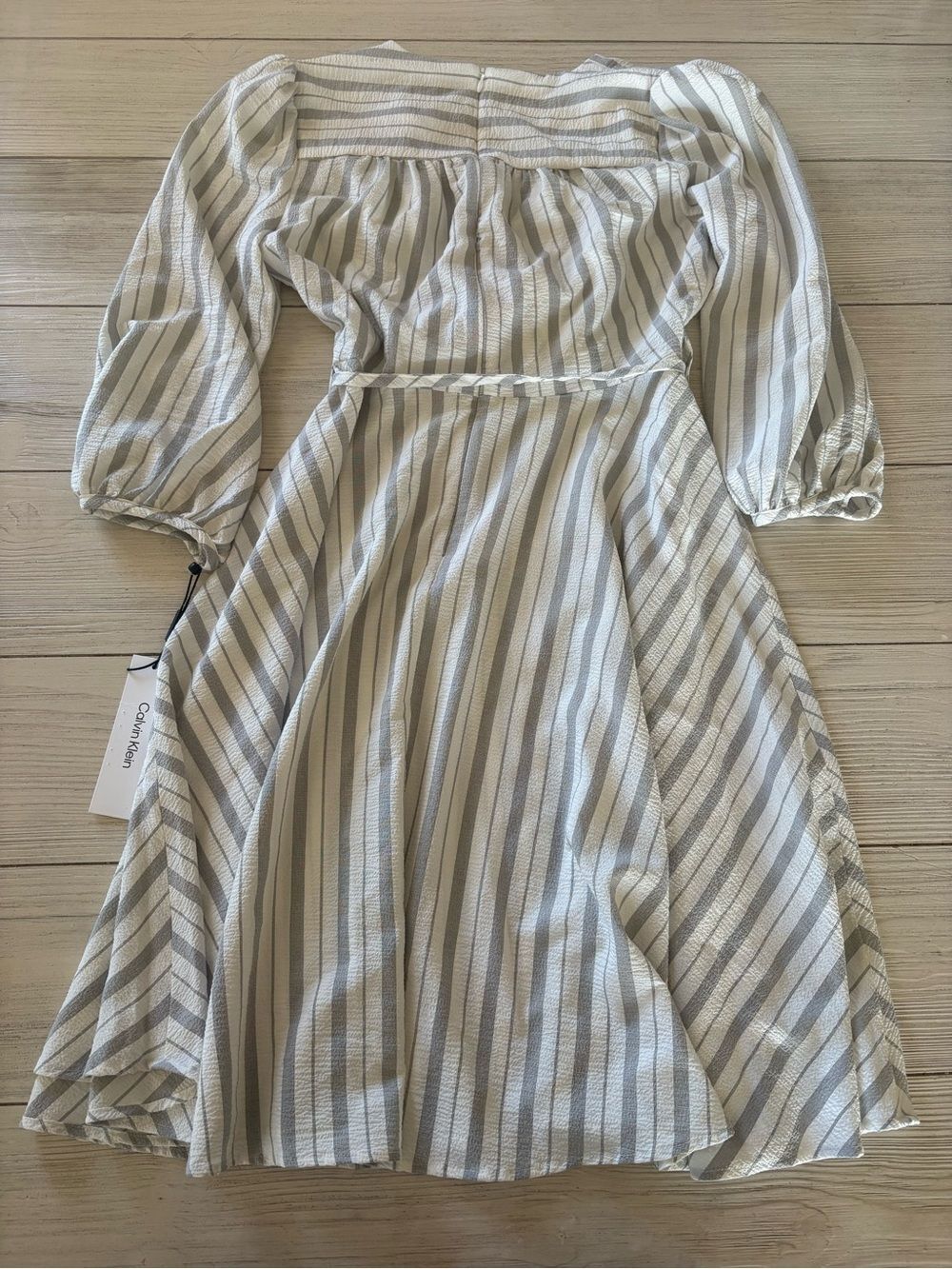 NWT Calvin Klein Gray White Striped Wrap Dress | Size 10 - Picture 6 of 12